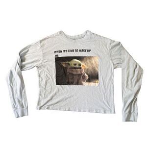 Mandalorian Baby Yoda Cropped Light Blue Star Wars Long Sleeve M